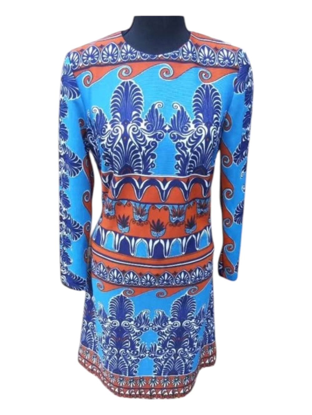 Vintage 1970's Psychadelic Print Polyester Mod Dress Size Medium/Large